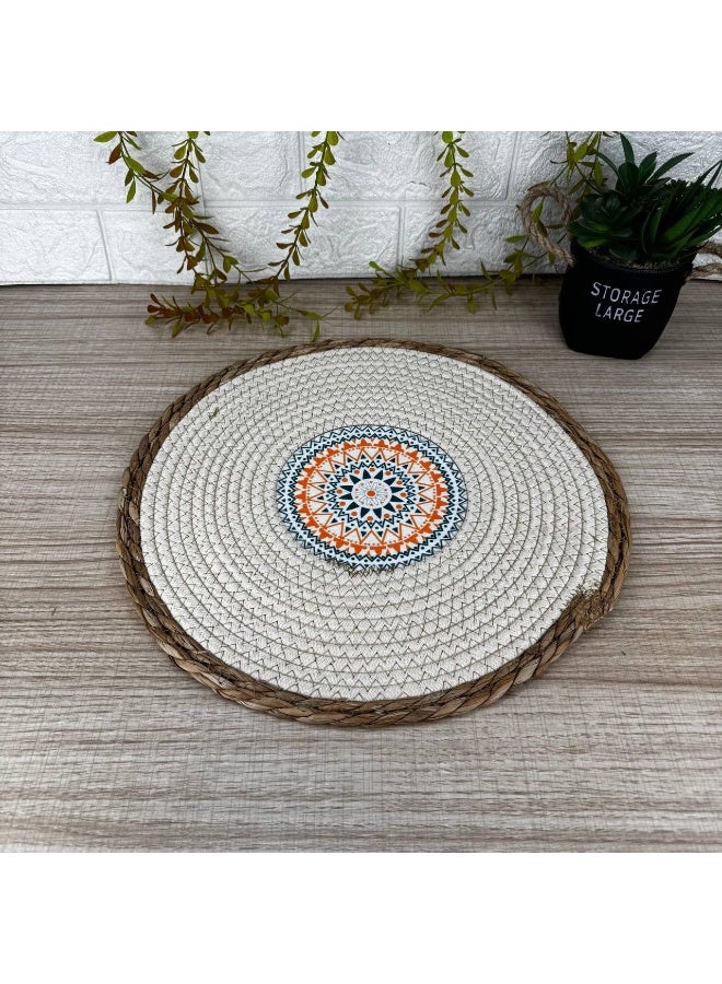 NAMA Round Shaped Eco-Friendly Mandala Pot Trivets Large Braided Woven Trivet Coaster, Cotton Thread Weave Cup Coaster Hot Pot Dish Trivet Pad Mat for Kitchen Cooking Supplies 35 CM - Image 1